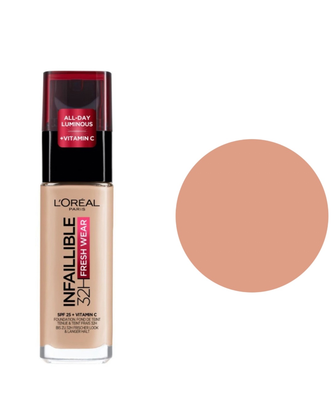 L'Oreal Paris Fondotinta Infallibile 32H Fresh Wear,Effetto Coprente Lunga Tenuta 24H,Waterproof e Idratante