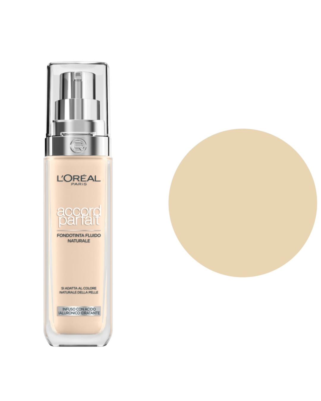L’Oreal Paris Fondotinta Accord Parfait,Effetto Naturale Arricchito Con Acido Ialuronico