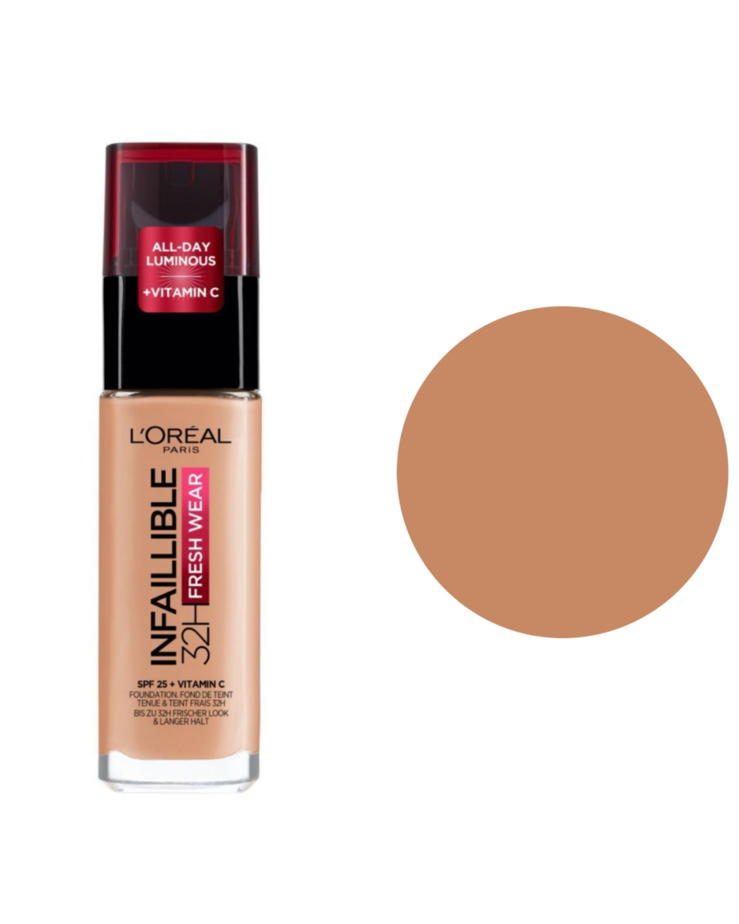 L'Oreal Paris Fondotinta Infallibile 32H Fresh Wear,Effetto Coprente Lunga Tenuta 24H,Waterproof e Idratante