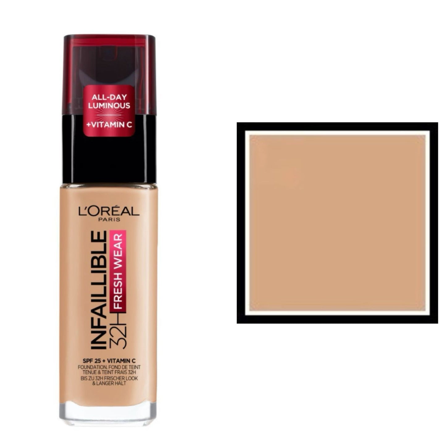 L'Oreal Paris Fondotinta Infallibile 32H Fresh Wear,Effetto Coprente Lunga Tenuta 24H,Waterproof e Idratante