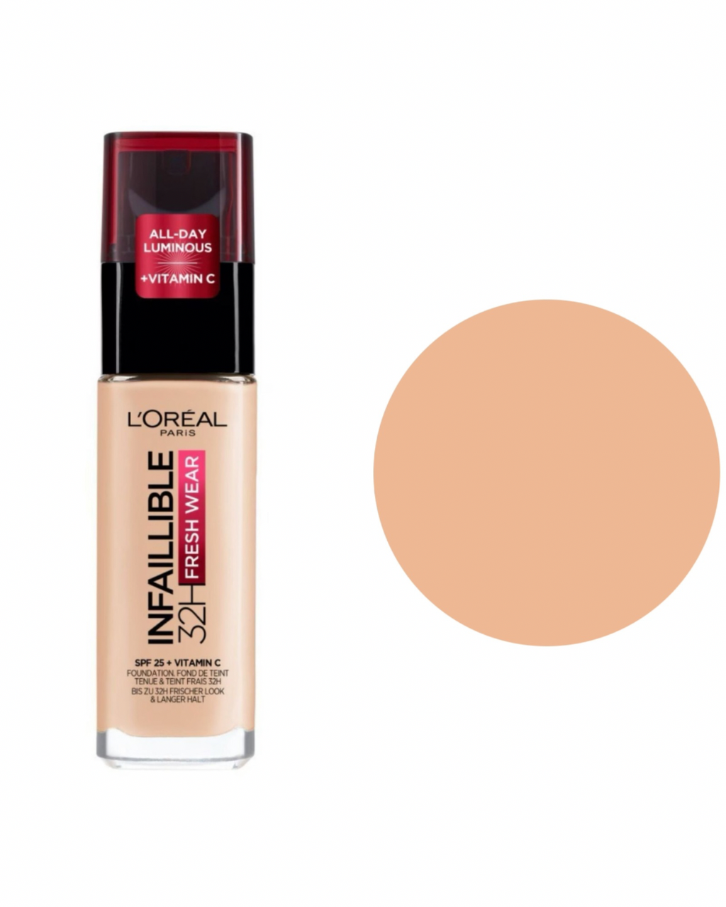 L'Oreal Paris Fondotinta Infallibile 32H Fresh Wear,Effetto Coprente Lunga Tenuta 24H,Waterproof e Idratante
