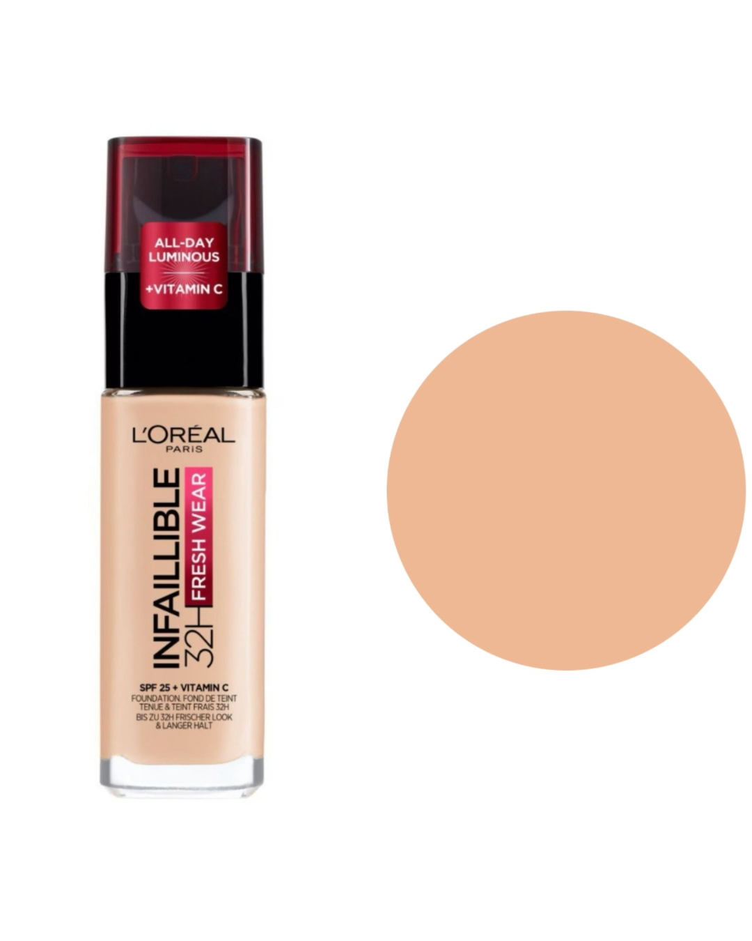 L'Oreal Paris Fondotinta Infallibile 32H Fresh Wear,Effetto Coprente Lunga Tenuta 24H,Waterproof e Idratante