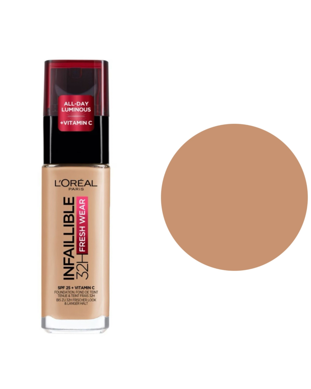 L'Oreal Paris Fondotinta Infallibile 32H Fresh Wear,Effetto Coprente Lunga Tenuta 24H,Waterproof e Idratante