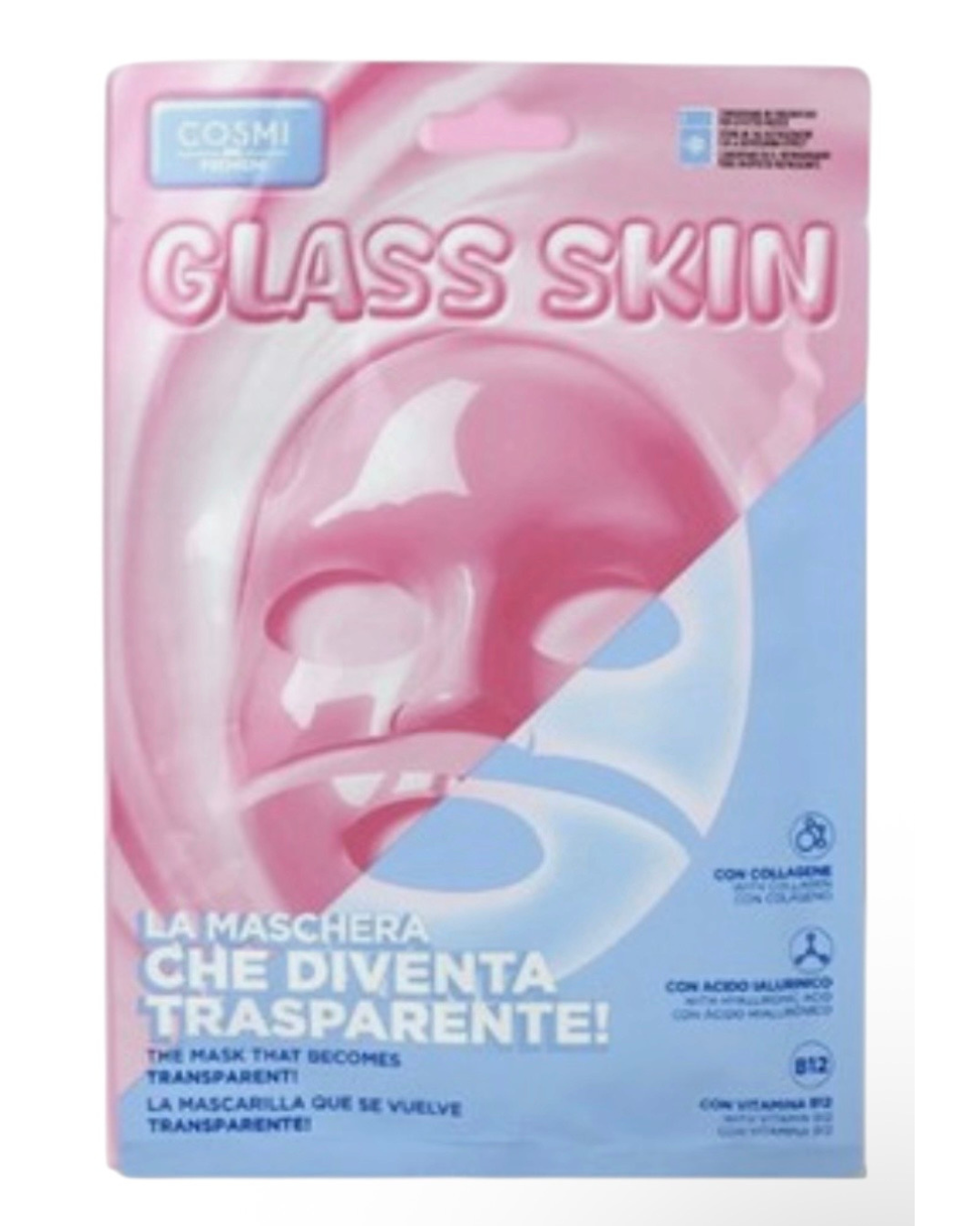 Cosmi Maschera Viso Glass Skin Acido Ialuronico - Idratante Effetto Trasparente