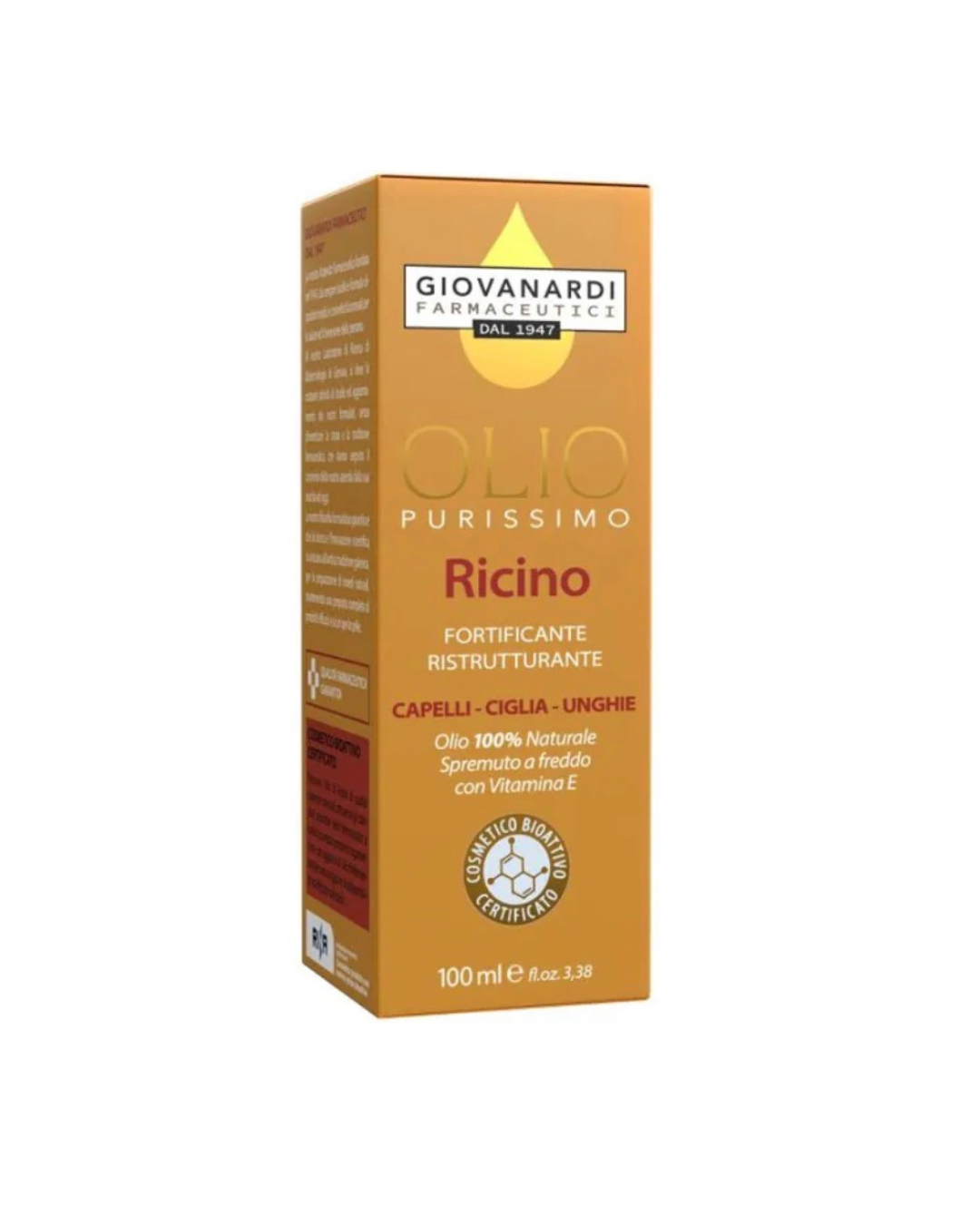 Olio Purissimo Ricino Fortificante Ristrutturante Capelli Ciglia Unghie 100 ml