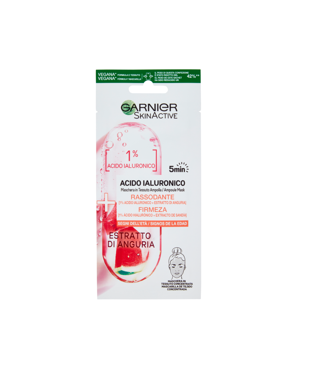 Garnier Maschera In Tessuto Ampolla Estratto di Anguria e Acido Ialuronico Contro i Segni dell'Età