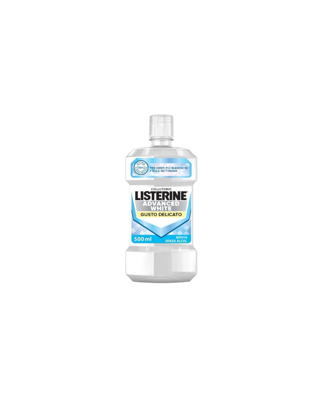 Listerine Advanced White Collutorio gusto delicato di Menta senza alcol con azione sbiancante 500 ml