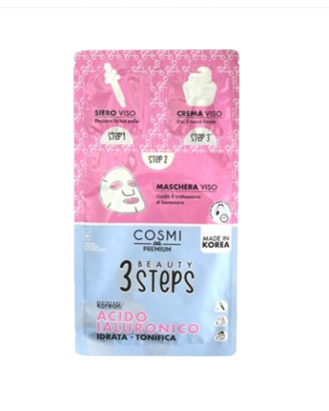 Cosmi Maschera viso Koreana con Acido Ialuronico 3 step