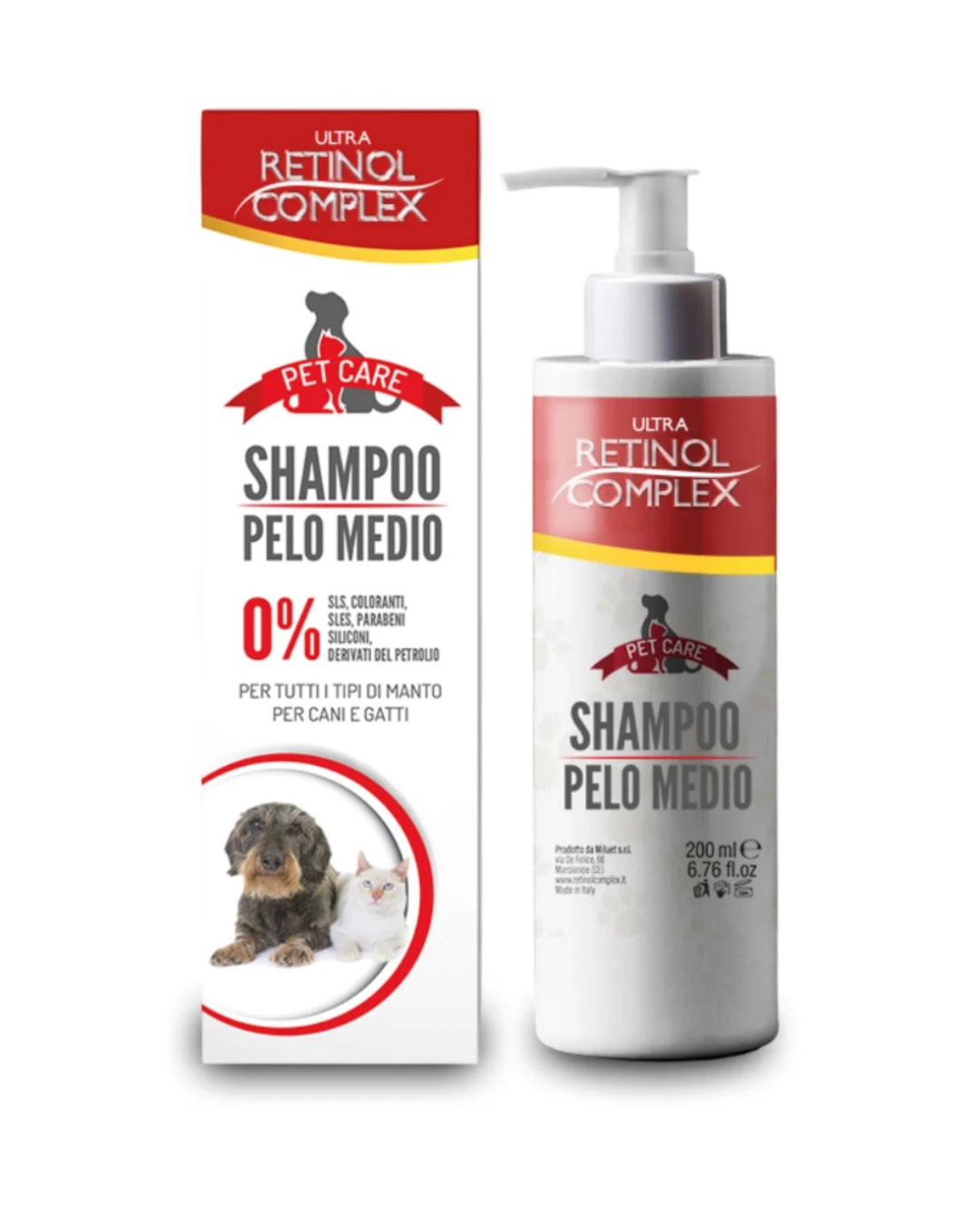 Retinol Shampoo Pelo Medio Per Tutti I Tipi Di Manto Per Cani E Gatti 200ml
