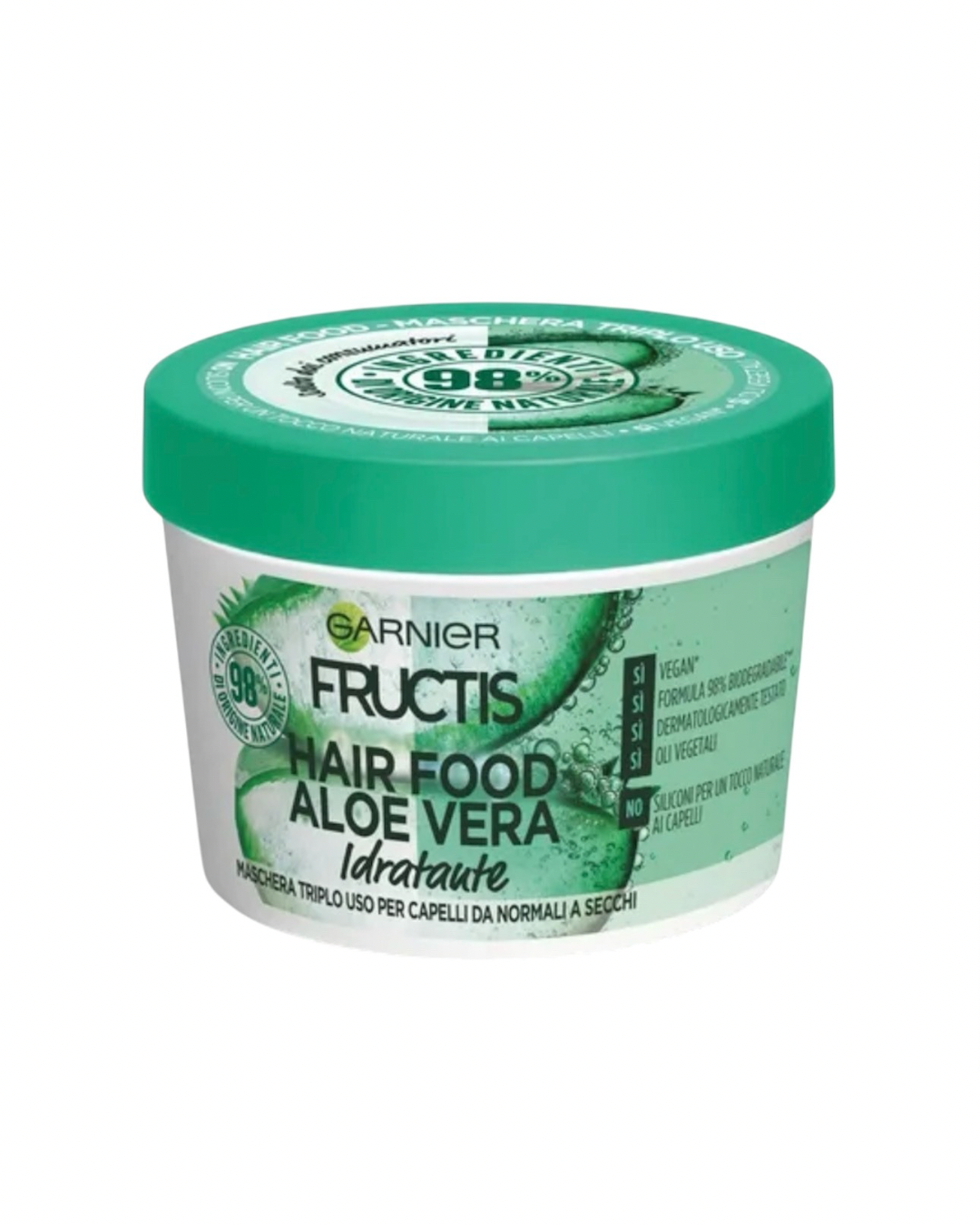 Garnier Fructis Hair Food Aloe Vera - Maschera Idratante e Riparatrice 3 in 1 per Capelli Normali e Danneggiati, 390 ml