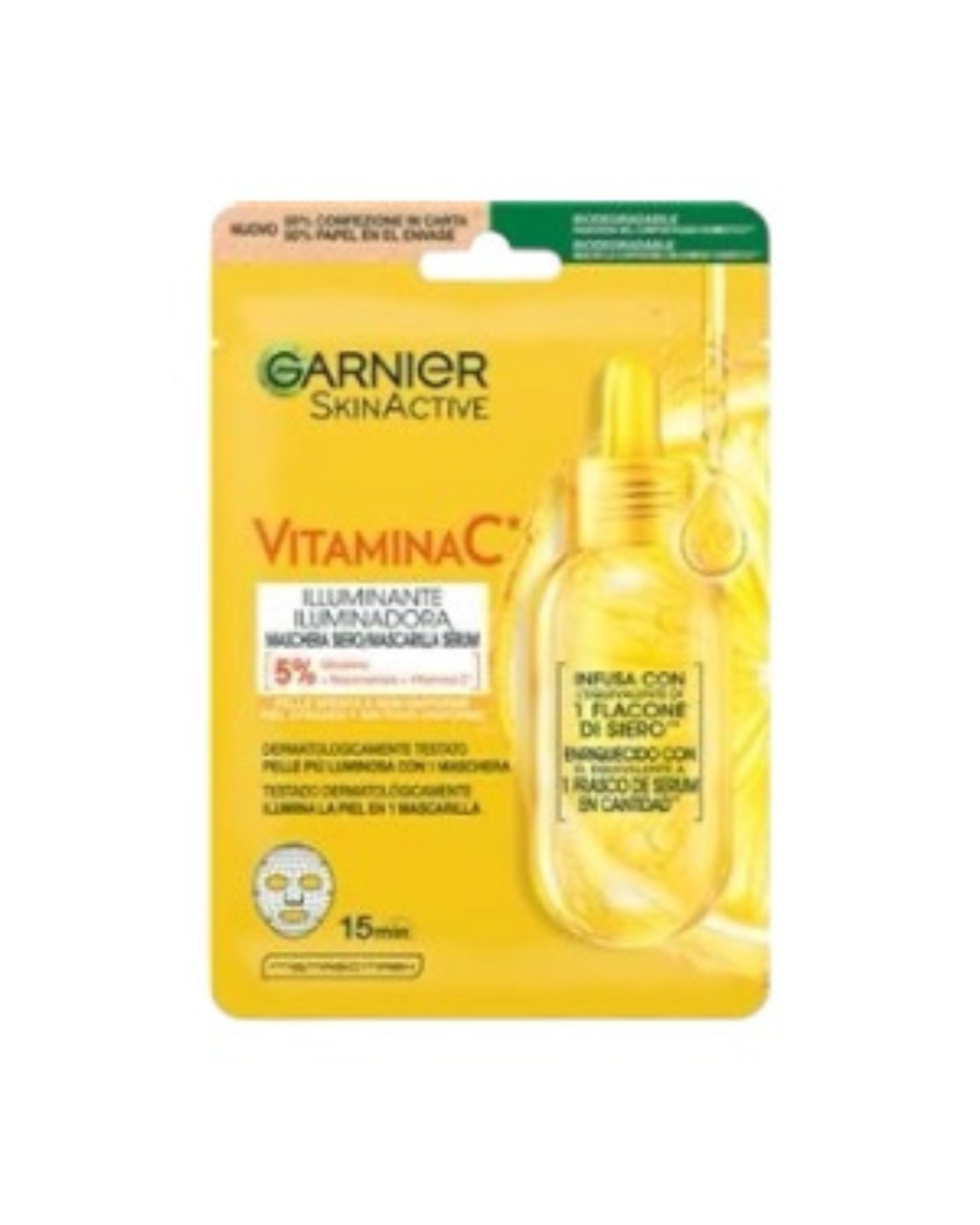 Garnier Maschera viso in tessuto illuminante e idratante con vitamina C