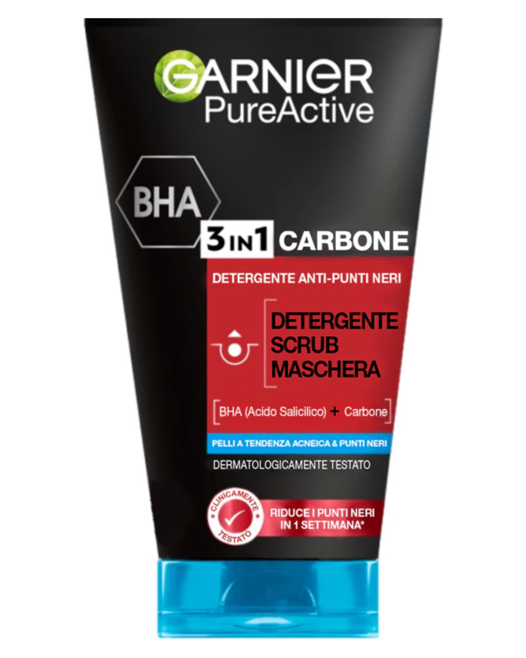 GarnierPure Active maschera nera per il viso contro punti neri e acne al carbone attivo 3 in 1