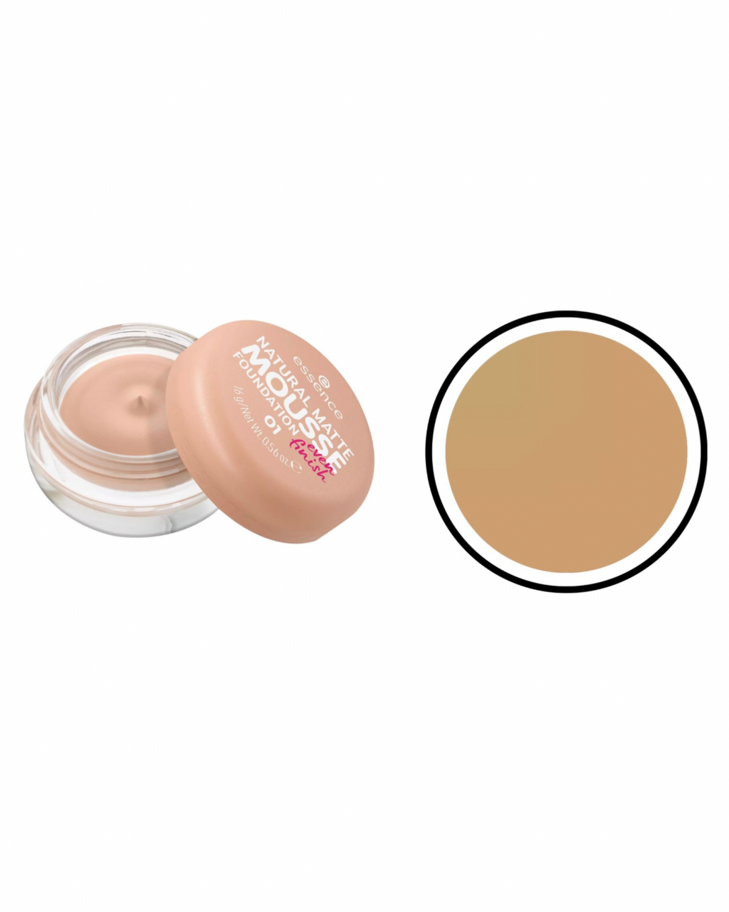 Essence Natural Matte Mousse Fondotinta,offre una copertura media per un look naturale e opaco