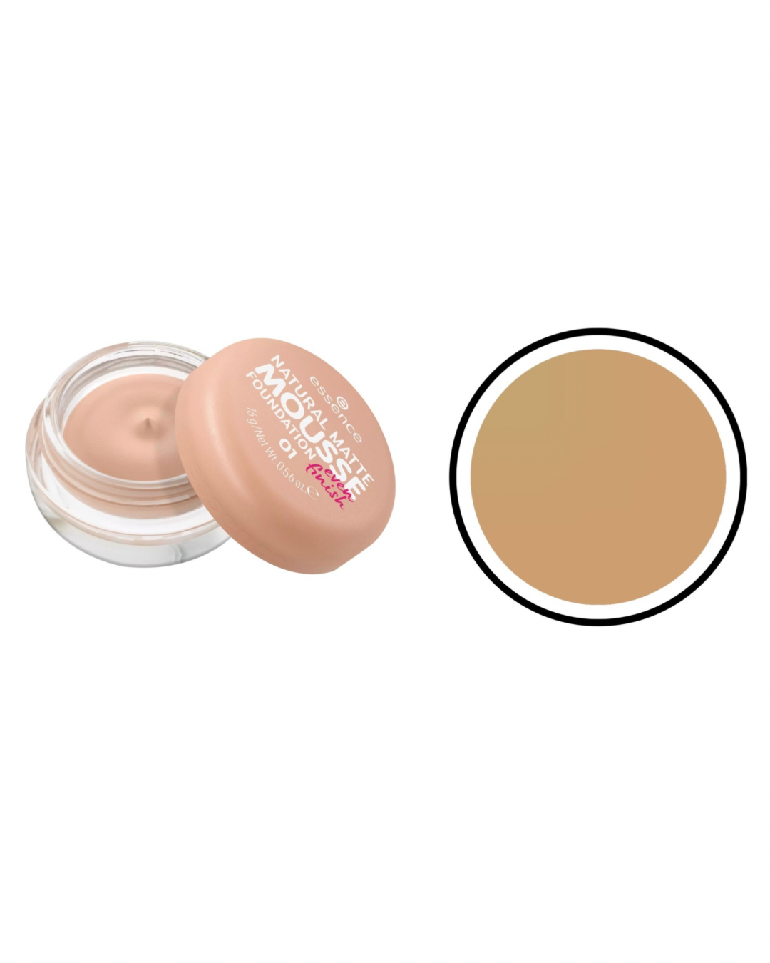 Essence Natural Matte Mousse Fondotinta,offre una copertura media per un look naturale e opaco